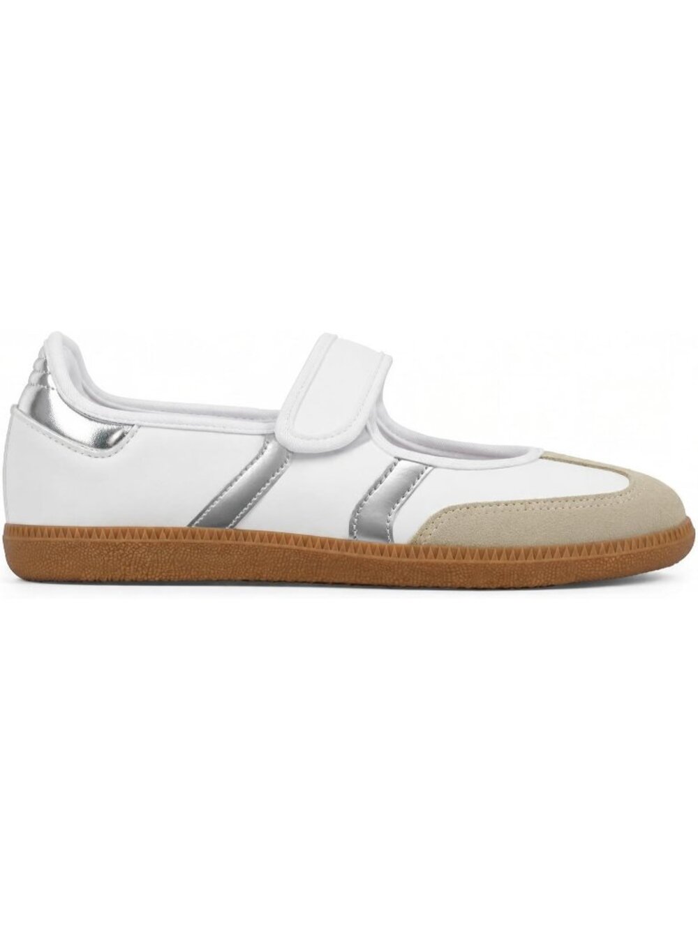 Women White Silver Faux Suede Slipon Ballet Flats Walking Retro Fashion Sneakers